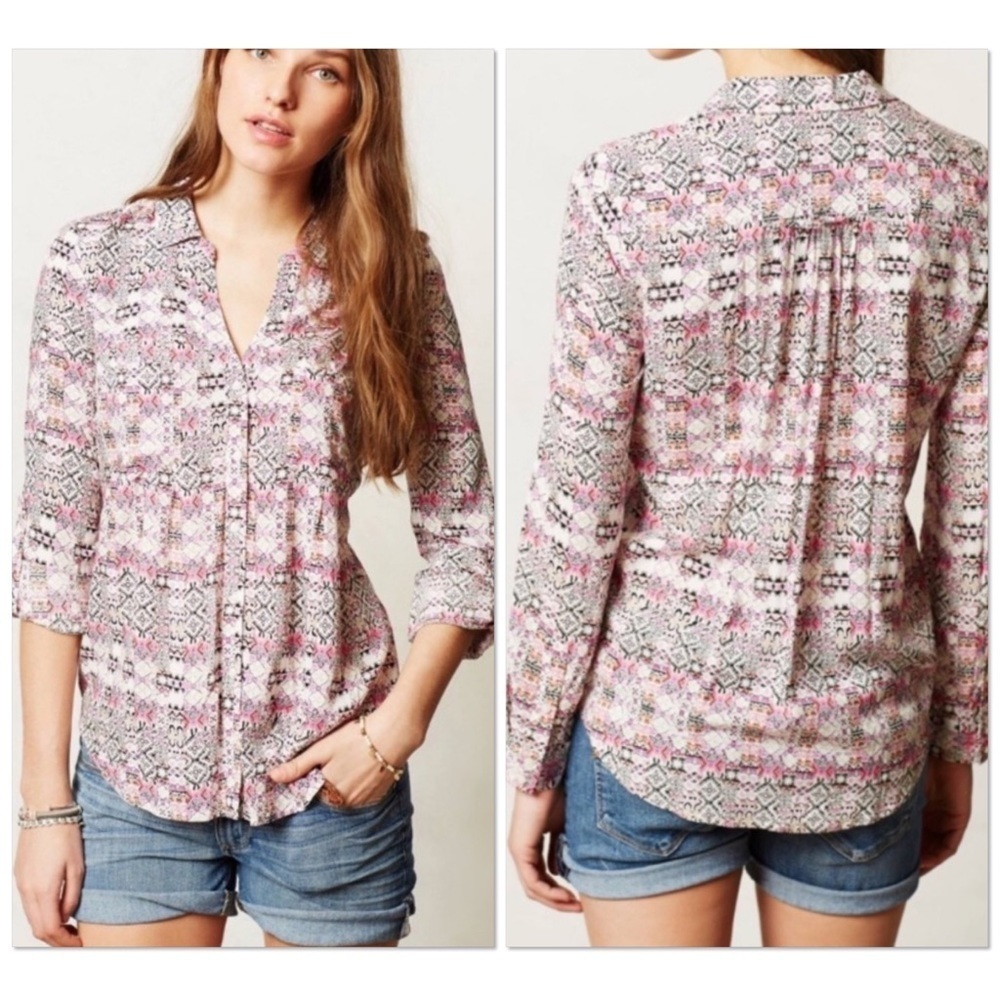 Anthropologie Maeve Islet Geometric button down shirt M